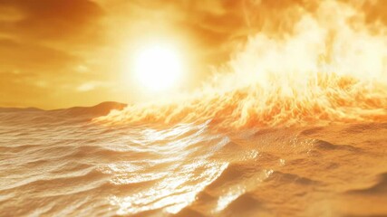 Poster - Beach scene with sunset and ocean waves