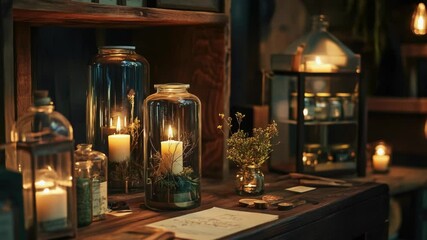 Aufkleber - Tabletop decor with glass vases and lit candles, ideal for parties or special events