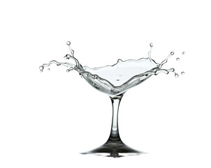 Poster - Captivating Liquid Art, A Mesmerizing Three-Way Splash with Bold Positioning, Showcasing the Dynamic Beauty and Fluidity of a Transparent Drink in Motion