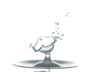 Poster - Captivating water splash artwork showcasing a delicate thin splash of translucent water with scattered droplets, ideal for illustrating purity and motion