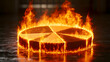 © tiar - A pie chart on fire each section a different portion blazing on reflective surface