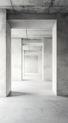 Aufkleber - Concrete Interior with White Columns, Hallway Perspective, Modern Architecture Design