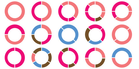 Wall Mural - Pie charts diagrams. Different color circles. donut and pie chart infographic elements set. Colorful diagram collection with. Circle icons for infographic.