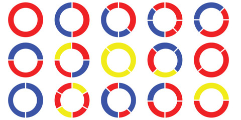 Wall Mural - Pie charts diagrams. Different color circles. donut and pie chart infographic elements set. Colorful diagram collection with. Circle icons for infographic.