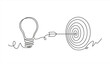 © mitay20 - Continuous one line drawing of light bulb with a dart board.  Startup idea creative imagination jackpot highest point goals and winning education or business success. Editable stroke.