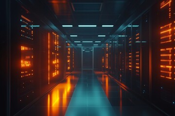 Poster - Server room with glowing data lights, high-tech background