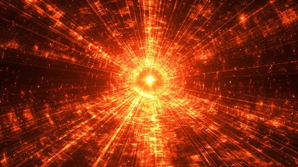 Poster - Vibrant bright orange and yellow light illuminating the dark space captured with cosmic pulsar beams and natural sunlight handheld