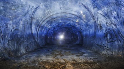 Poster - Enigmatic tunnel with a bright light at the end leading to the unknown and symbolizing subliminal stellar vibrations and cosmic exploration ahead