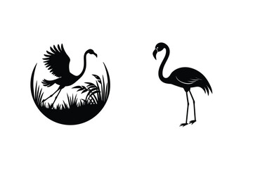 Naklejka na meble Black Flamingo Silhouettes Flying Landing Elegant Design Minimalist Vector Graphics Illustration