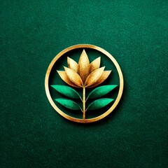 Poster - Elegant Gold Lotus Flower Emblem on Dark Green Velvet Backdrop: A Symbol of Purity and Growth.