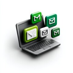 Poster - Email Communication on a Laptop: Conceptual Digital Mailbox and Electronic Messaging System Illustration