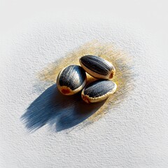 Poster - Three Castor Beans with Shadow on Textured Surface, A Study in Light and Form