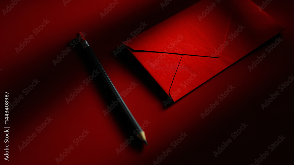Red Envelope Letter Document and Pencil Design Template Stock Photo ...