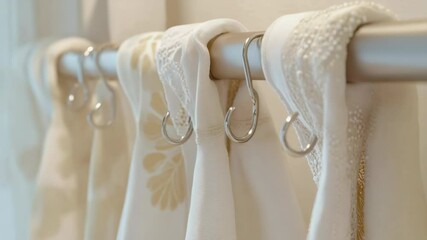 Aufkleber - Row of curtains hanging from a metal rail, possibly in a bedroom or living room