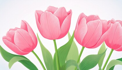 Wall Mural - tulips flower. hand-painted pink tulip watercolor painting, elegant floral design with pink