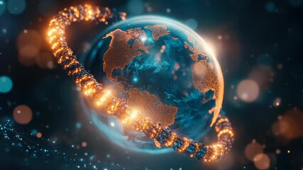 Poster - Planetary scene with an orange and blue planet surrounded by stars, ideal for space-themed projects or science illustrations
