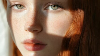 Poster - A close-up shot of a woman's face featuring distinctive freckles