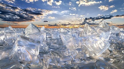 Poster - Stunning field of ice with shimmering ice shards illuminated by a soft ambient glow in a cosmic celestial setting