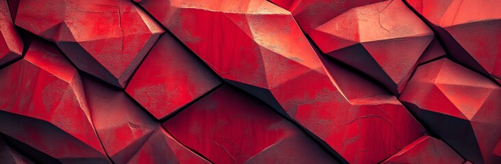 Poster - A dark, minimalistic template featuring a black, red, and abstract patterned background with geometric shapes, lines, stripes, and 3D triangles, incorporating shadows and a color gradient, suitable