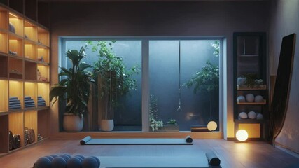 Poster - A cozy yoga room with a yoga mat and a window, ideal for meditation or exercise