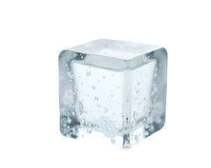 Poster - Isolated Cocktail Ice Cube with Bubbles on a Seamless Backdrop Capturing the Essence of Refreshment and Purity in a Captivating Visual Narrative