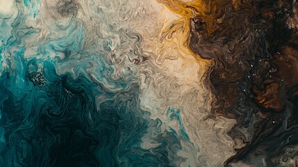 Poster - Artistic painting featuring a blue and yellow color palette representing celestial energy fields with luminous ether in a moody atmosphere