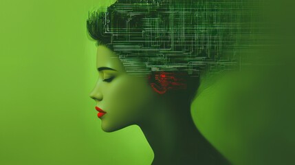 Poster - Digital Mind: A Woman's Profile with Circuitry Overlaying Her Head