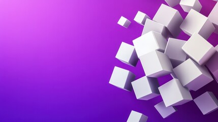 Poster - Geometric abstract composition featuring white and purple cubes on vibrant gradient background