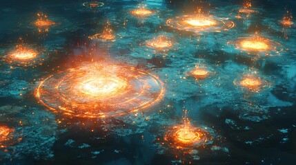 Poster - Mesmerizing collection of candles floating gracefully on water surface creating a dreamlike scene with radiant highlights and soft reflections