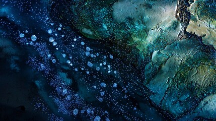 Poster - stunning large blue and green planet surrounded by a mystical atmosphere with bioluminescent fairy l