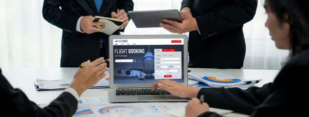 Poster - online flight booking website provide brisk reservation system . travel technology concept .
