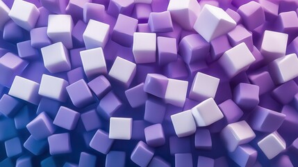 Poster - Geometric abstract composition featuring white and purple cubes on vibrant gradient background