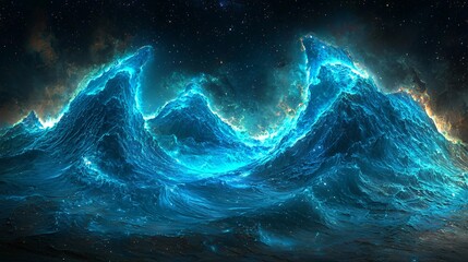 Poster - powerful ocean wave crashing with force against the shore under a clear sky capturing the essence of