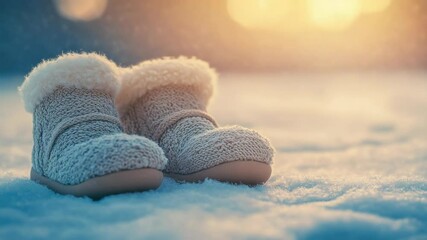 Poster - A close-up shot of a pair of shoes buried in the snow