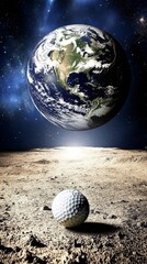 Wall Mural - a golf ball is on a planet. the planet is surrounded by stars