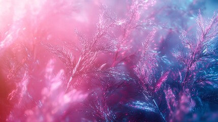 Poster - Frosty grass with a beautiful blend of pink and blue colors creating a unique sci-fi environment with a diffused glow effect