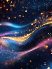 Poster - abstract futuristic background with gold PINK blue glowing neon moving high speed wave lines and bokeh lights. Data transfer concept Fantastic wallpaper
