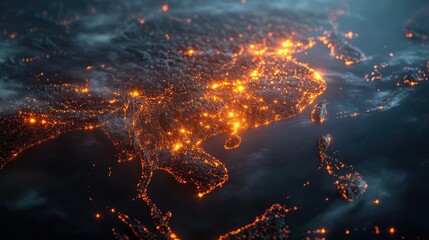 Poster - digital map of Southeast Asia with glowing nodes and connections