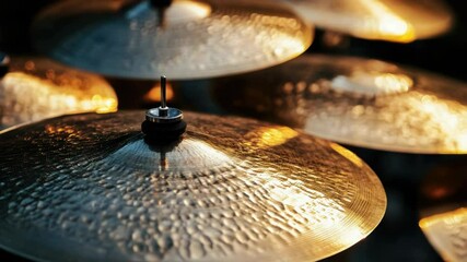 Poster - A close-up shot of a bunch of cymbals, perfect for music-related concepts or decorative purposes