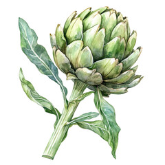 Aufkleber - Elegant artichoke watercolor depiction, isolated botanical illustration with translucent surroundings, delicate leaves
