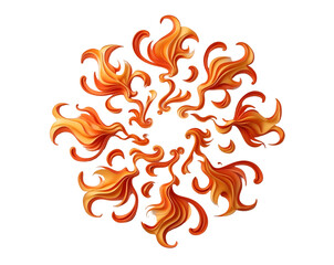 Poster - Stylized Symmetrical Flame Swirl Design on Isolated Background, a Vibrant Abstract Pattern with Orange and Yellow Tones, perfect for backgrounds and creative projects