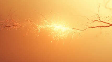  An elegant and simple representation of a neuron and chemical signals, glowing against a plain, soft background with plenty of room for text 