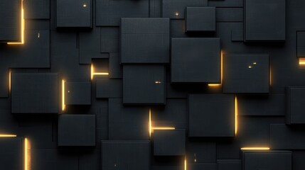 Poster - abstract square pattern background in dark colors with glowing edges