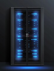 Poster - data center aisle with blue illuminated server racks