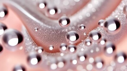 Poster - Pink and silver liquid flows gracefully, of a mesmerizing swirl adorned with sparkling glitter creating evoking sense a particles, luxury and elegance background video 4k