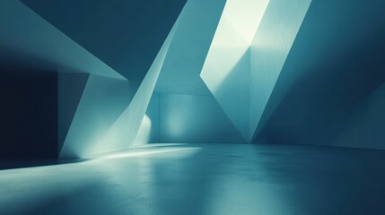 Poster - minimalist blue tech background with angular shapes and soft light accents, creating a sleek, futuri