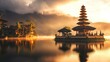 © dar - Serene Sunrise at a Sacred Temple on a Misty Lake