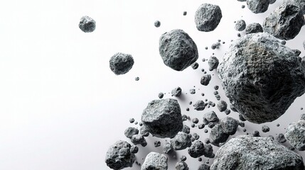 Poster - Floating Stone Debris on White Background for Abstract Designs