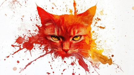 Poster - red and orange watercolor splatter effect on white background minimalist