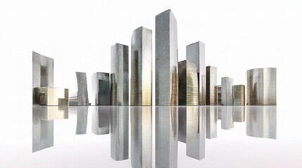 Poster - Modern City Skyline with Reflective Glass Buildings at Sunset